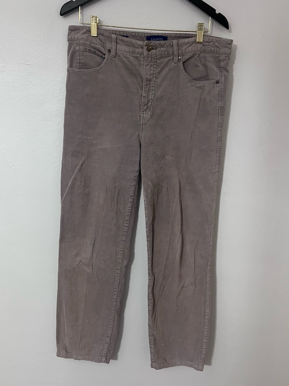 Talbots Women’s Corduroy Pants Size 12 High Waist Straight Leg Light Taupe